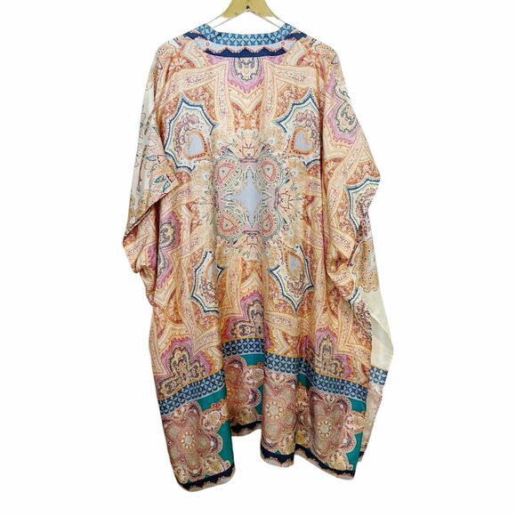 Chicos Silk Medallion Print Ruana Wrap Caftan Duster Sz L/XL - Picture 4 of 7